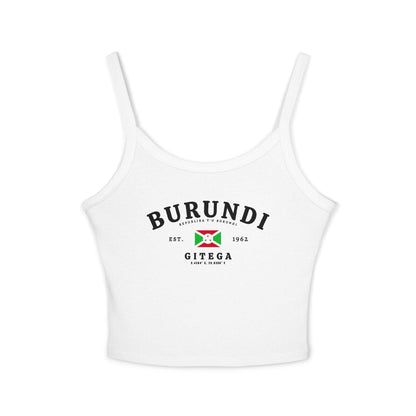 Burundi tank top with vintage Gitega text, Burundi flag, est. 1962 detail, and coordinates