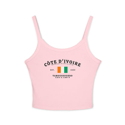 Navy tank top with Côte d'Ivoire flag, Yamoussoukro, Est. 1960 and coordinate design