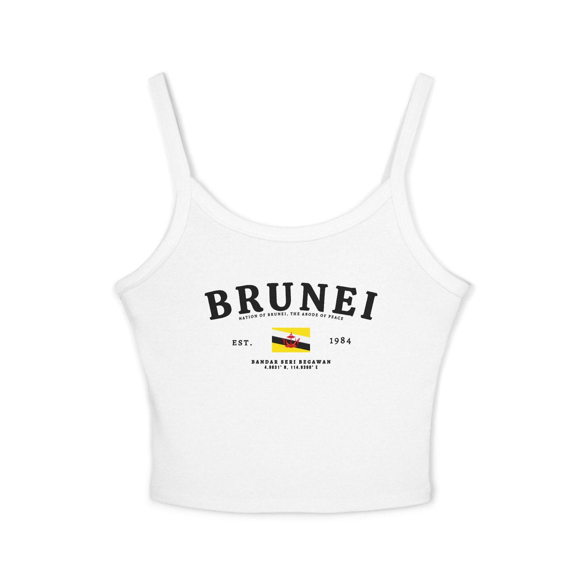 Light blue tank top with vintage Brunei lettering, Brunei flag, Est. 1984, and Bandar Seri Begawan text