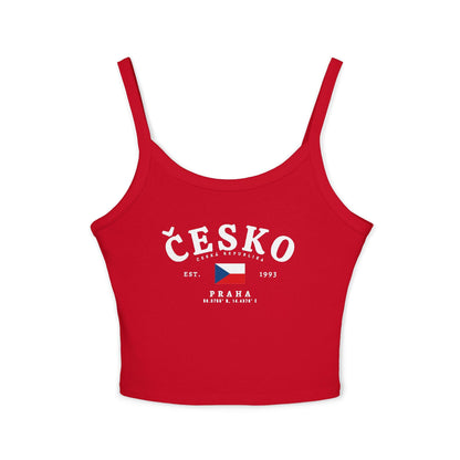 Red tank top with white Česko lettering, Czech flag, Est. 1993, and Praha coordinates