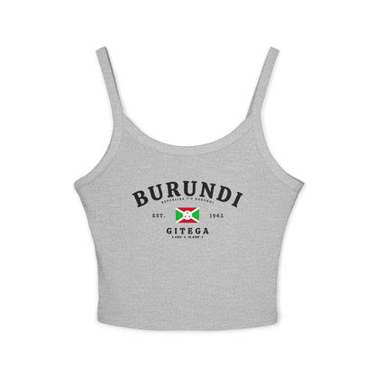 Burundi tank top with vintage Gitega text, Burundi flag, est. 1962 detail, and coordinates