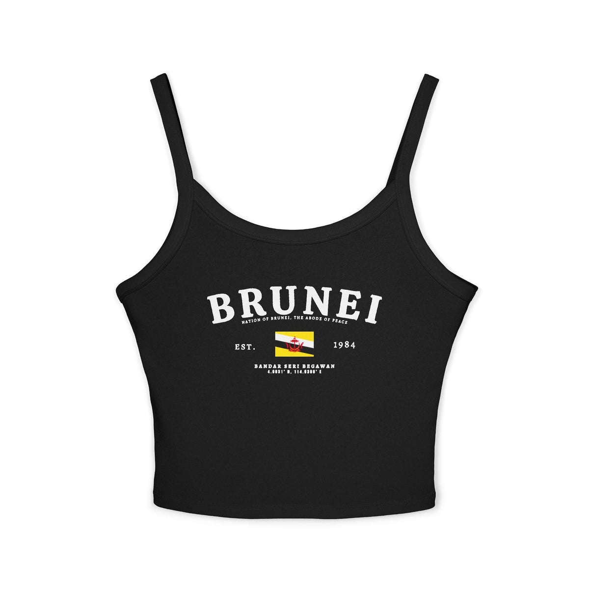 Light blue tank top with vintage Brunei lettering, Brunei flag, Est. 1984, and Bandar Seri Begawan text