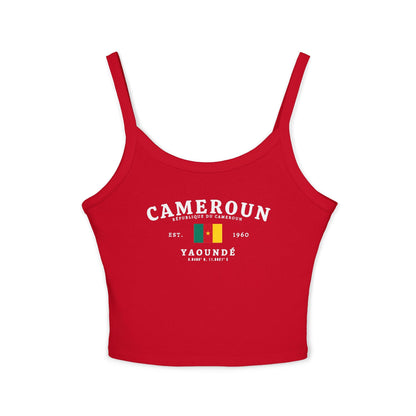 Black tank top with Cameroun text, Cameroon flag, Est. 1960, and Yaoundé coordinates design