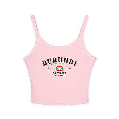 Burundi tank top with vintage Gitega text, Burundi flag, est. 1962 detail, and coordinates