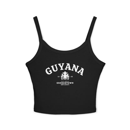 Black tank top with vintage Guyana Georgetown design, coat of arms, 1966, and South America text