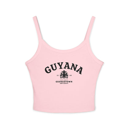 Black tank top with vintage Guyana Georgetown design, coat of arms, 1966, and South America text