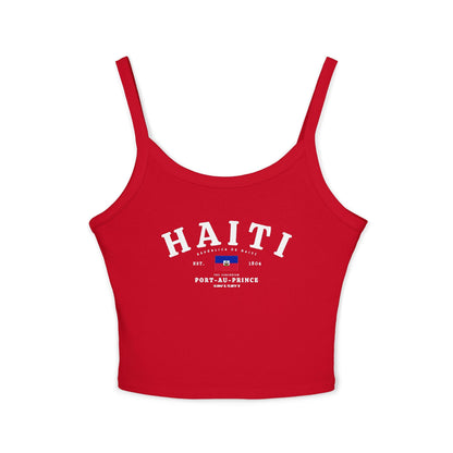Navy tank top with arched Haiti lettering, Haitian flag, Est. 1804, and Port-au-Prince design