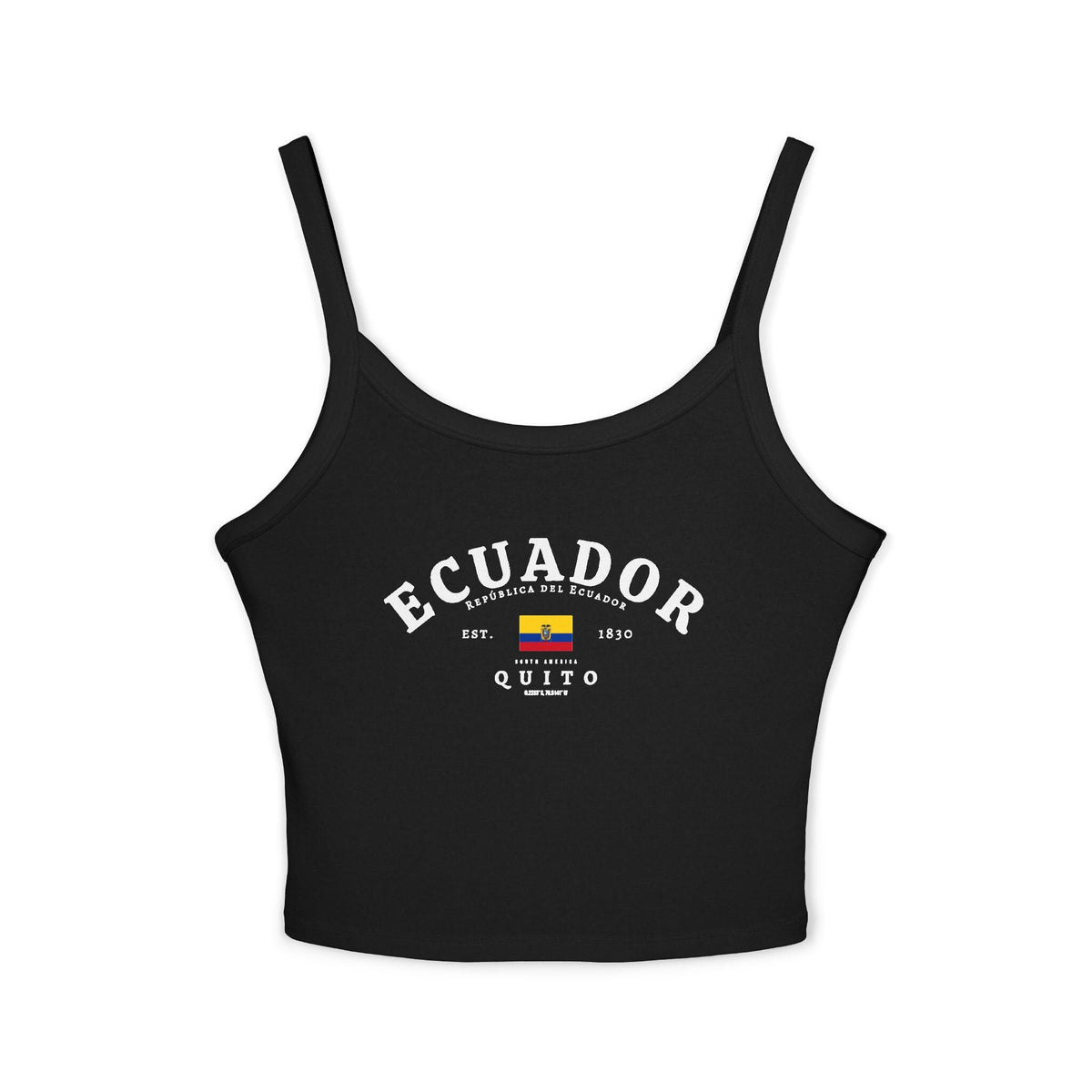 Red tank top with Ecuador typography, flag, Quito, and República del Ecuador design