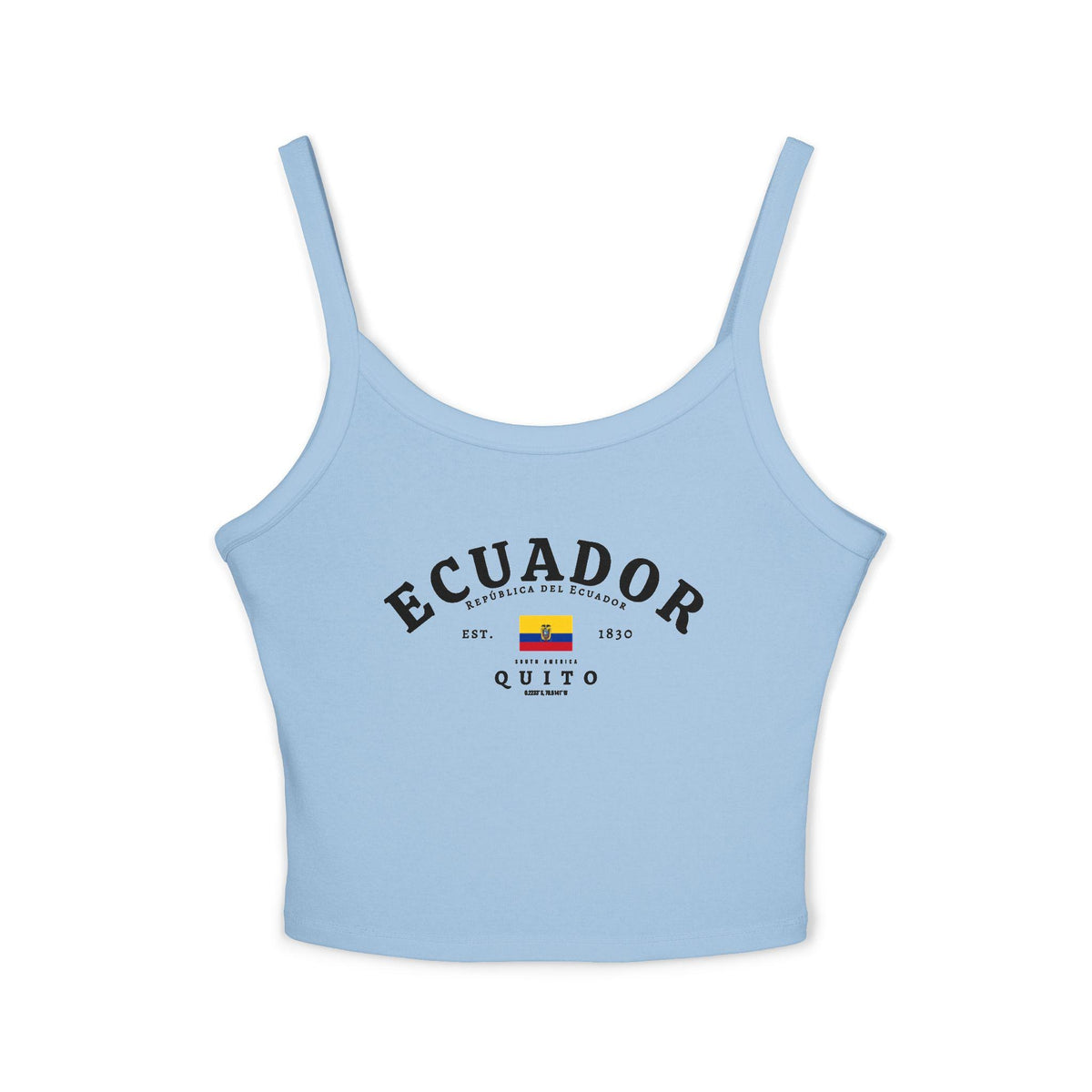 Red tank top with Ecuador typography, flag, Quito, and República del Ecuador design