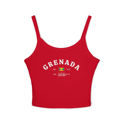 Black tank top with vintage Grenada flag, St. George's, Est. 1974, Caribbean text, and coordinates design