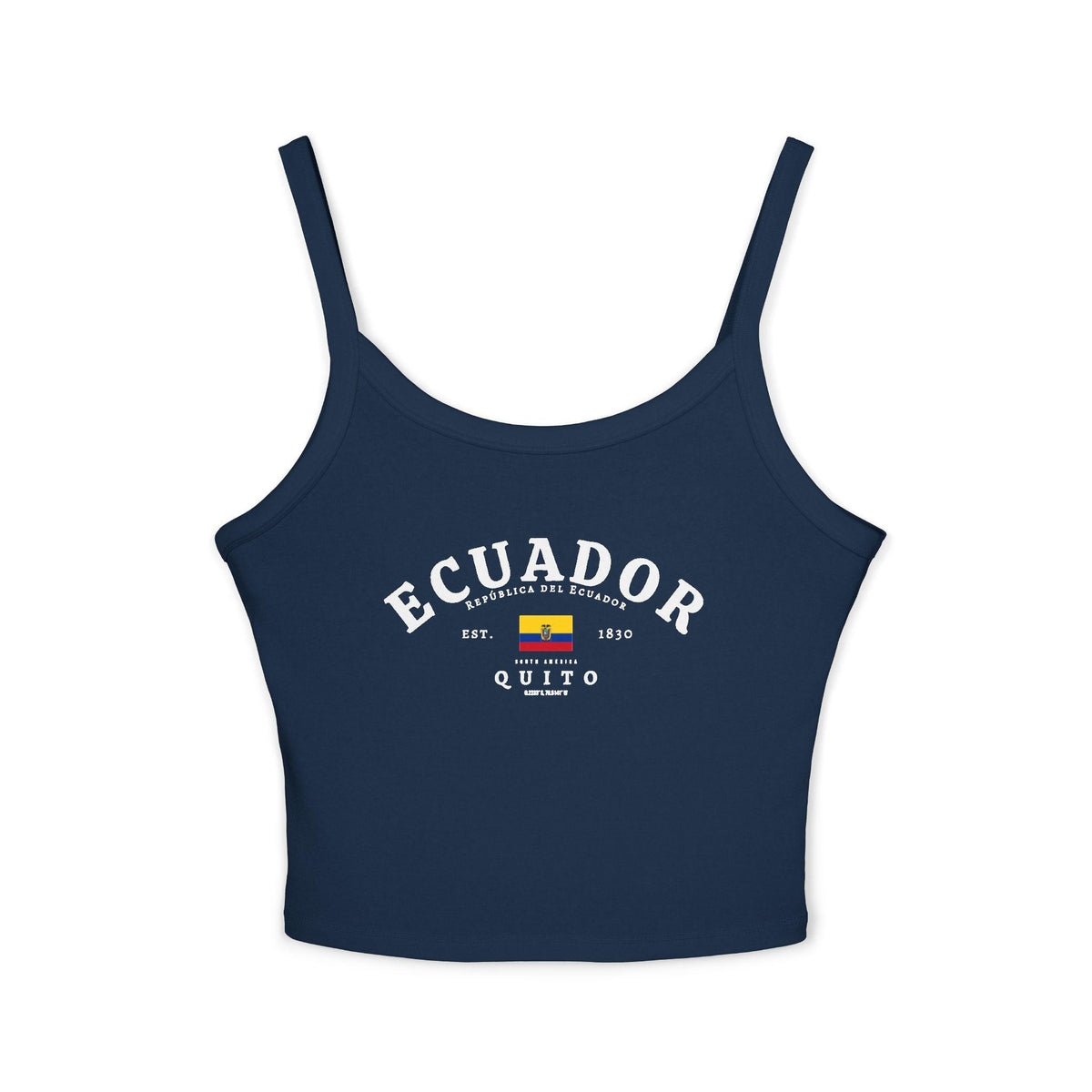 Red tank top with Ecuador typography, flag, Quito, and República del Ecuador design