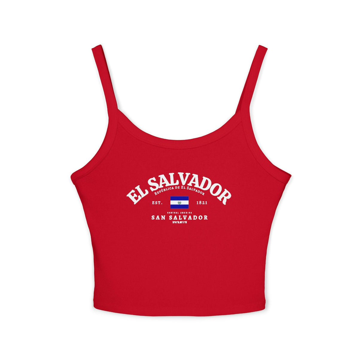 Light blue tank top with vintage El Salvador flag, San Salvador, Central America, and 1821 design