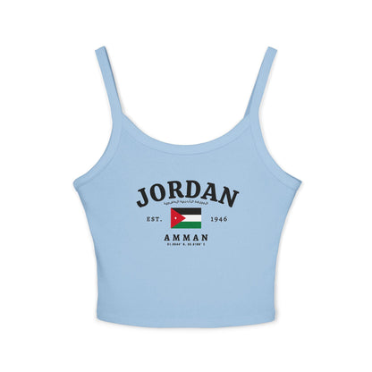 Black tank top with arched Jordan lettering, Amman text, Jordan flag, EST. 1946, and coordinate details