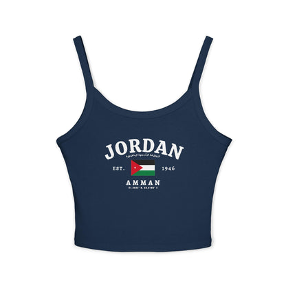 Black tank top with arched Jordan lettering, Amman text, Jordan flag, EST. 1946, and coordinate details