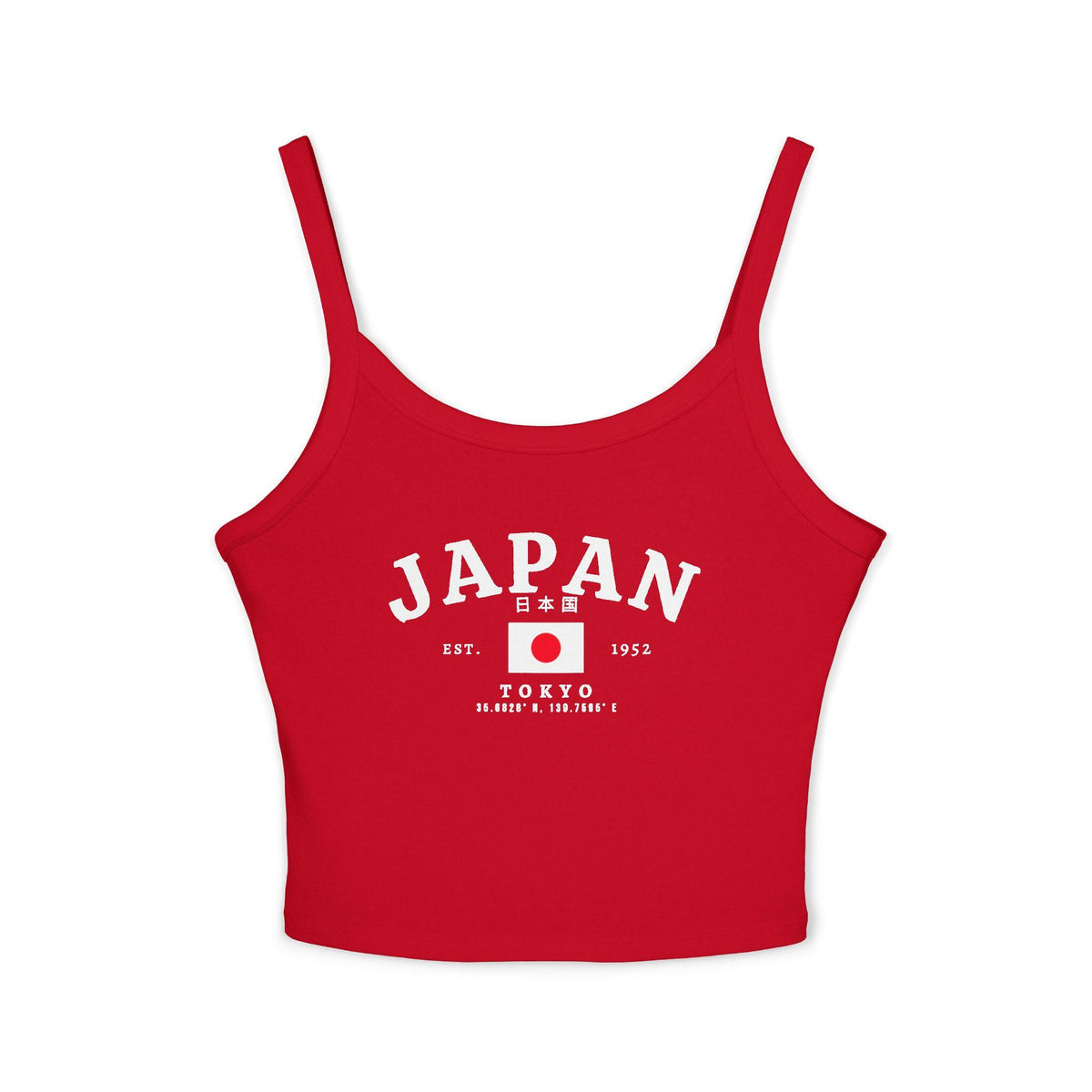Navy tank top with vintage Japan text, Japanese flag, Tokyo coordinates, and Japanese characters