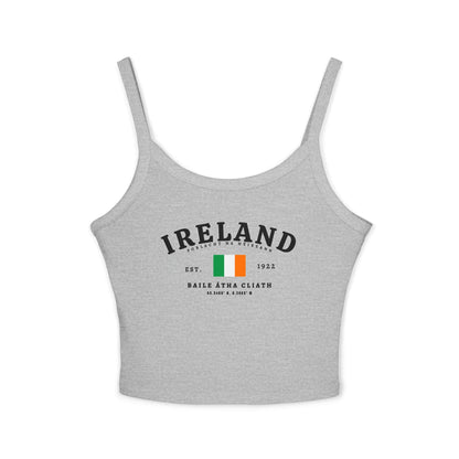 Black tank top with vintage Ireland text, Irish flag, Est. 1922, and Baile Átha Cliath details