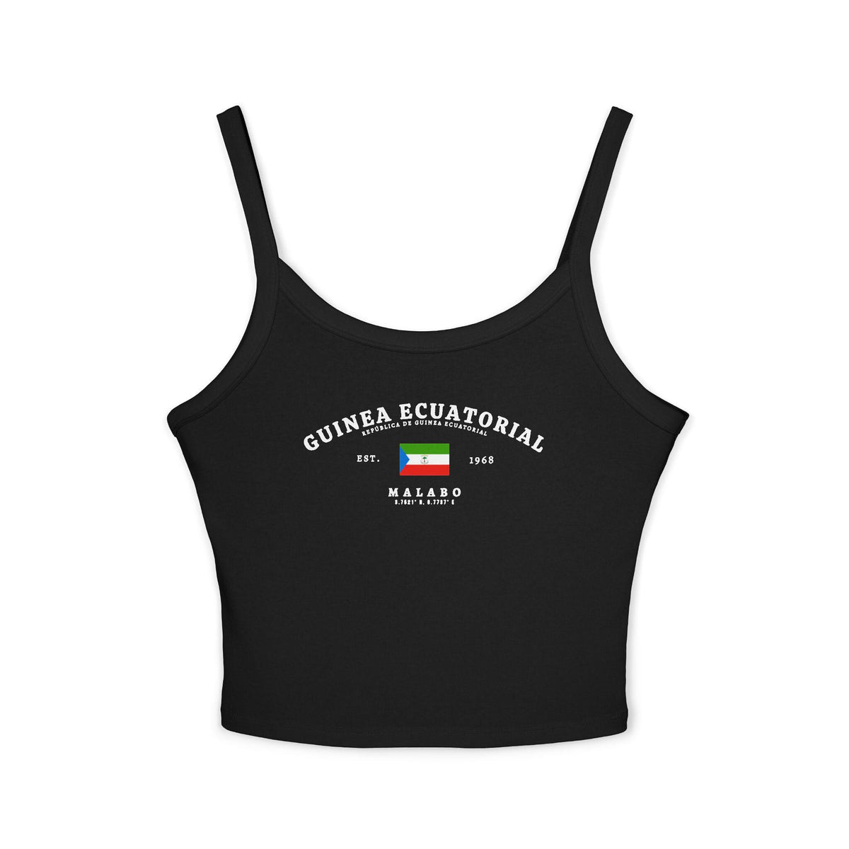 Navy tank top with Guinea Ecuatorial lettering, Equatorial Guinea flag, Est. 1968, and Malabo design