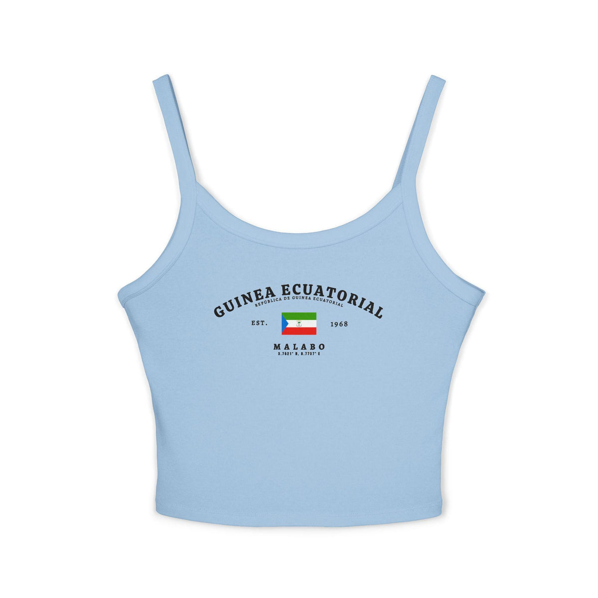 Navy tank top with Guinea Ecuatorial lettering, Equatorial Guinea flag, Est. 1968, and Malabo design