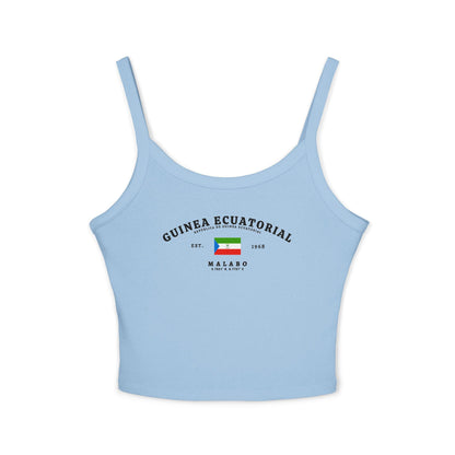 Navy tank top with Guinea Ecuatorial lettering, Equatorial Guinea flag, Est. 1968, and Malabo design