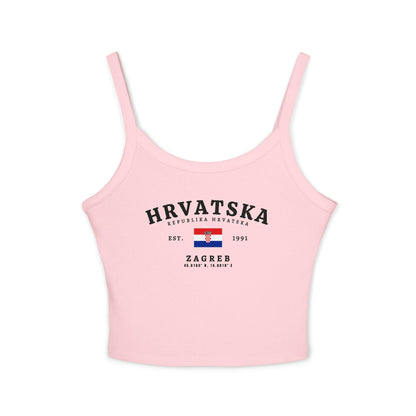 Navy tank top with Hrvatska text, Croatia flag, Est. 1991, and Zagreb coordinates design