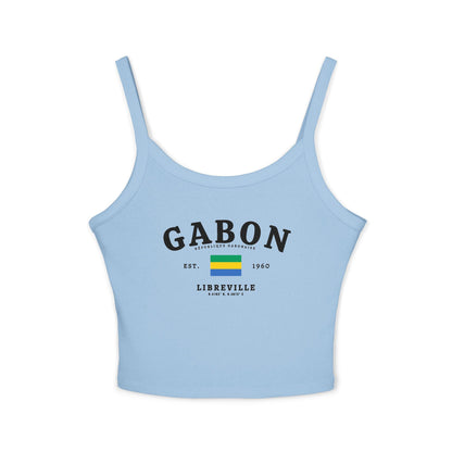 Navy tank top with Gabon lettering, Gabon flag, République Gabonaise, Est. 1960 and Libreville design