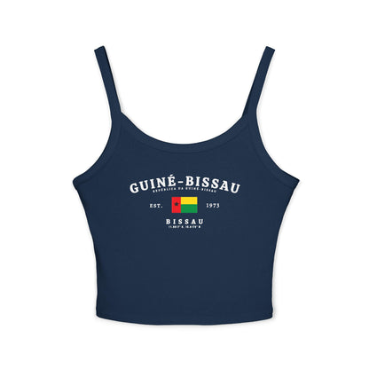 Navy tank top with arched Guiné-Bissau lettering, flag, Est. 1973, Bissau and coordinates design