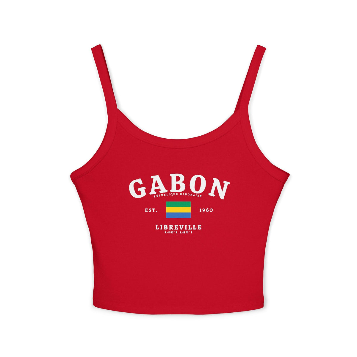 Navy tank top with Gabon lettering, Gabon flag, République Gabonaise, Est. 1960 and Libreville design