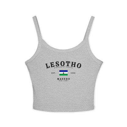 Navy tank top with Lesotho text, Kingdom of Lesotho, flag, Est. 1966, Maseru and coordinates