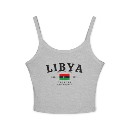 Black tank top with vintage Libya lettering, Libyan flag, State of Libya text, Est. 1951 and Tripoli details