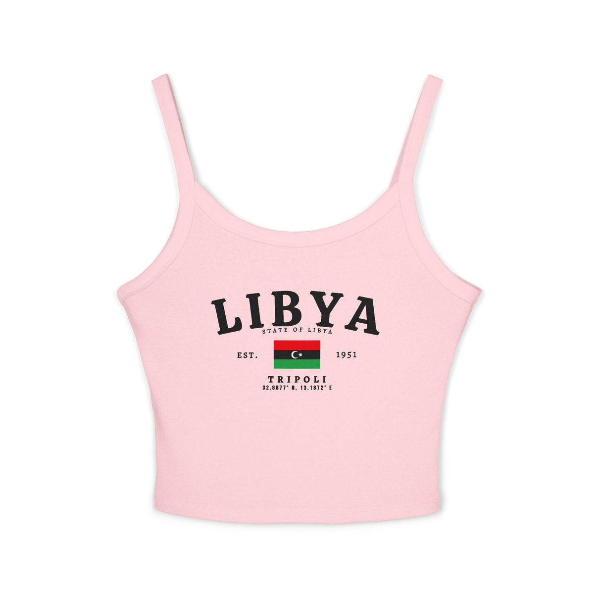Black tank top with vintage Libya lettering, Libyan flag, State of Libya text, Est. 1951 and Tripoli details