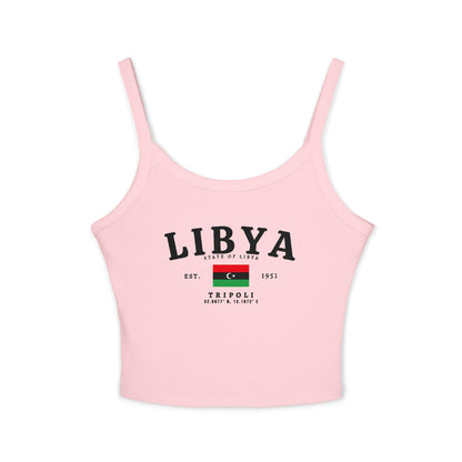 Black tank top with vintage Libya lettering, Libyan flag, State of Libya text, Est. 1951 and Tripoli details