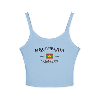 White tank top with vintage Mauritania flag, Nouakchott, Islamic Republic text, and Est. 1960 design