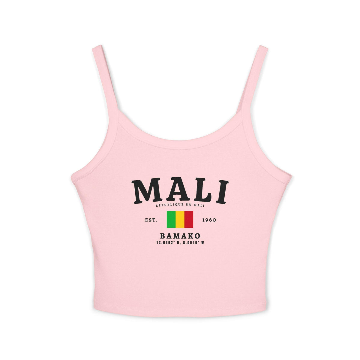 Navy tank top with bold Mali lettering, République du Mali text, Mali flag, Est. 1960 and Bamako details