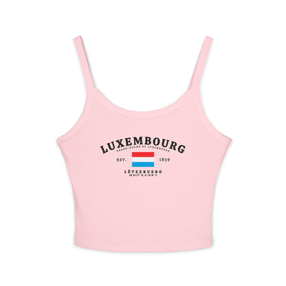 Light blue tank top with vintage Luxembourg flag graphic, Est. 1839 text, Lëtzebuerg and coordinates.
