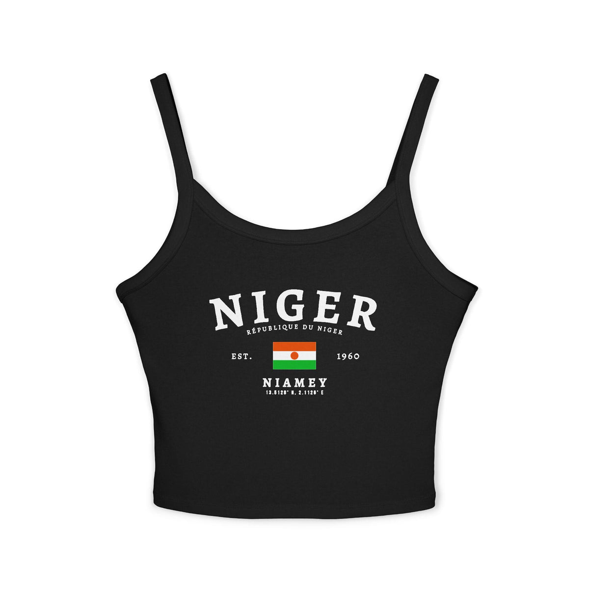 Light blue tank top with vintage Niger flag design, République du Niger text, Est. 1960 and Niamey coordinates