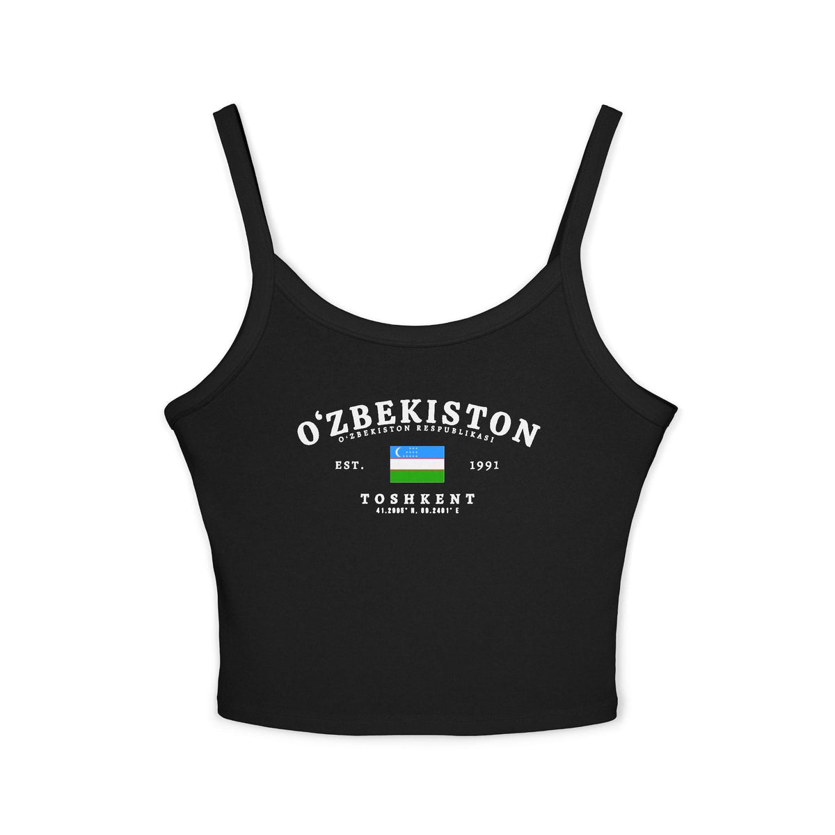 Light blue tank top with O'zbekiston text, Uzbekistan flag, Est. 1991 and Toshkent design