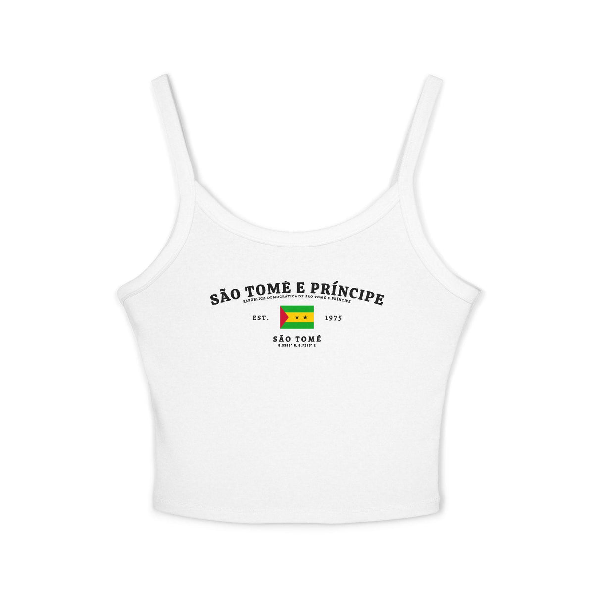 Navy tank top with São Tomé e Príncipe flag, Est. 1975 text and São Tomé coordinates