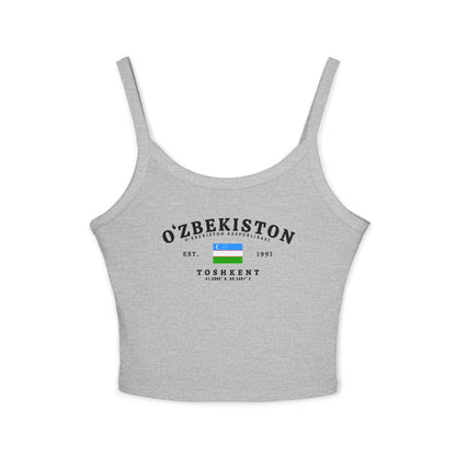 Light blue tank top with O'zbekiston text, Uzbekistan flag, Est. 1991 and Toshkent design