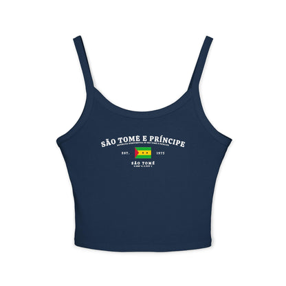 Navy tank top with São Tomé e Príncipe flag, Est. 1975 text and São Tomé coordinates