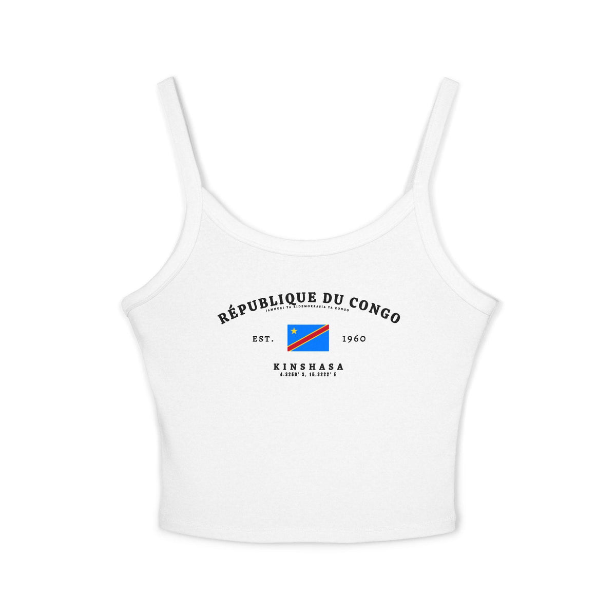 Light blue tank top with République du Congo text, Congo flag, Est. 1960, and Kinshasa coordinates