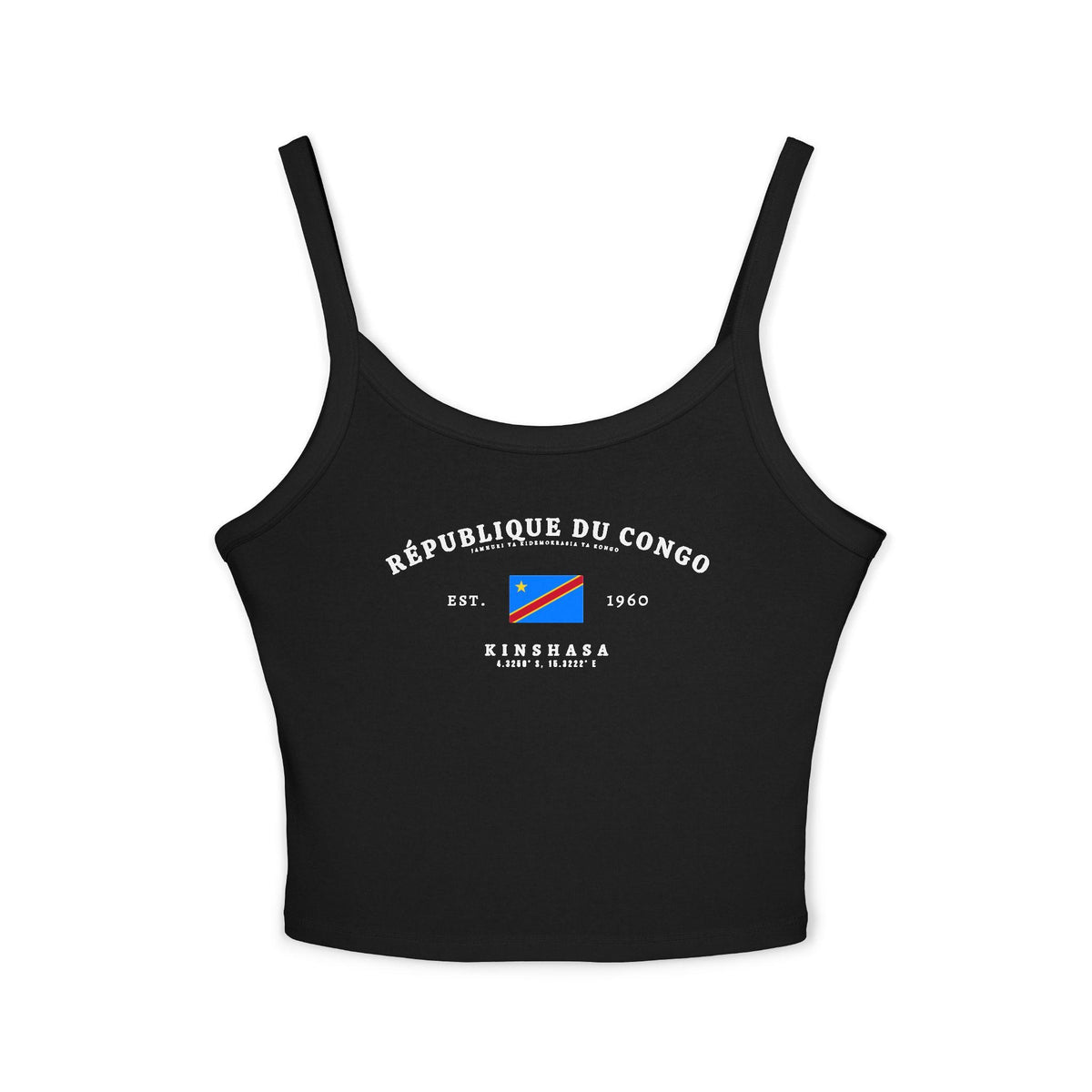 Light blue tank top with République du Congo text, Congo flag, Est. 1960, and Kinshasa coordinates