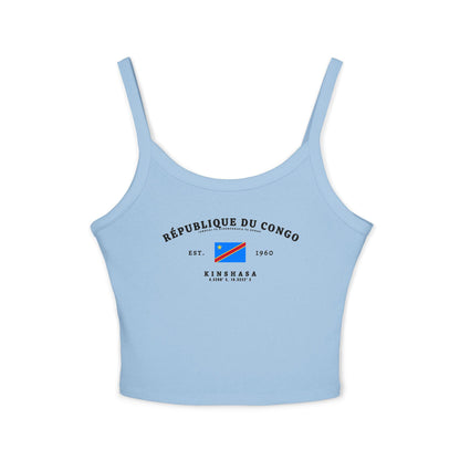 Light blue tank top with République du Congo text, Congo flag, Est. 1960, and Kinshasa coordinates