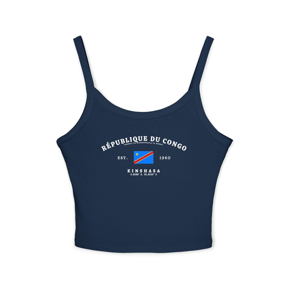 Light blue tank top with République du Congo text, Congo flag, Est. 1960, and Kinshasa coordinates