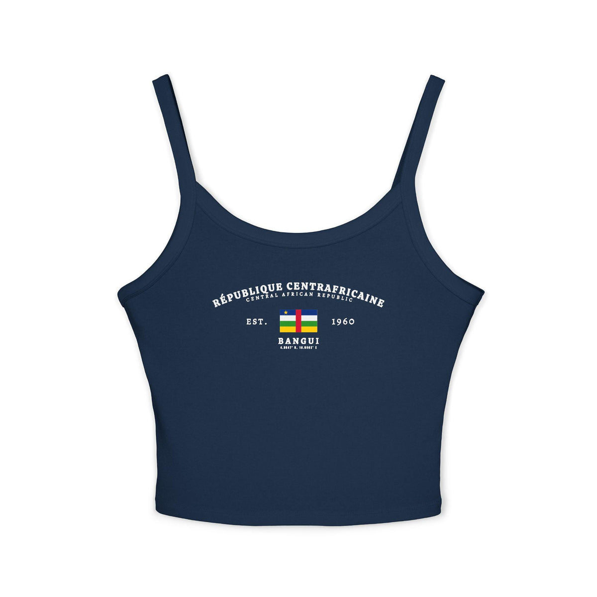 White tank top with République Centrafricaine flag design, Bangui text, and Est. 1960 details