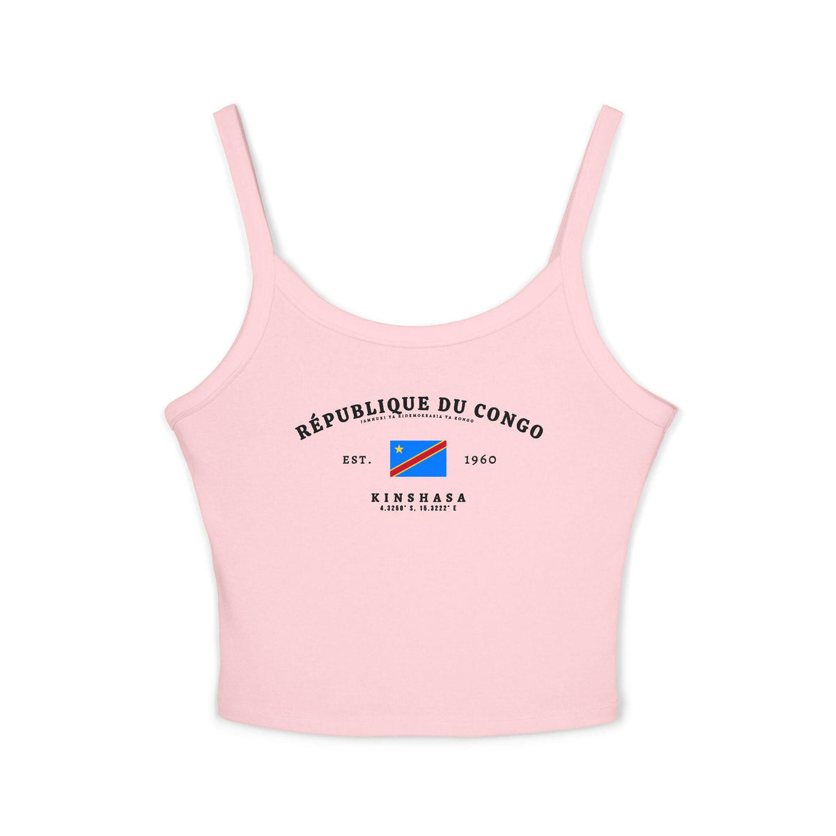 Light blue tank top with République du Congo text, Congo flag, Est. 1960, and Kinshasa coordinates
