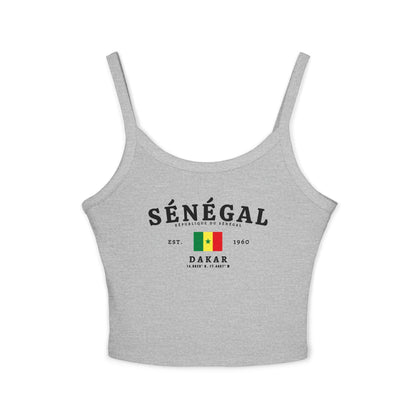Black tank top with SÉNÉGAL lettering, Senegal flag, Dakar text, 1960 date, and coordinates