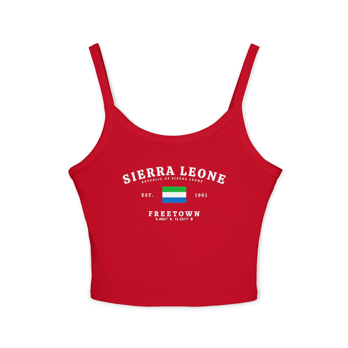 Sierra Leone tank top with flag, Freetown, Est. 1961, and coordinates design