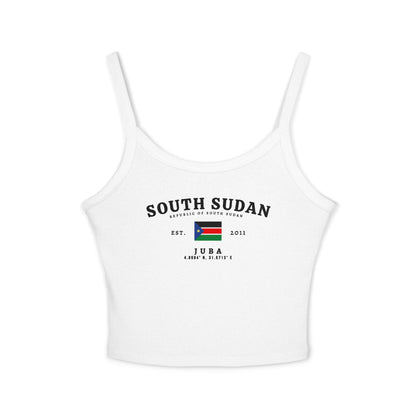 Black tank top with South Sudan text, flag, Juba, coordinates, and Est. 2011 design