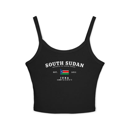 Black tank top with South Sudan text, flag, Juba, coordinates, and Est. 2011 design