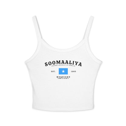Light blue tank top with Soomaaliya text, Somalia flag, Est. 1960, and Muqdisho coordinates